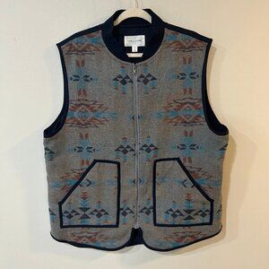 Sun + Stone Aztec Tribal Grey Blue Pattern Printed Vest Men’s Size X-Large